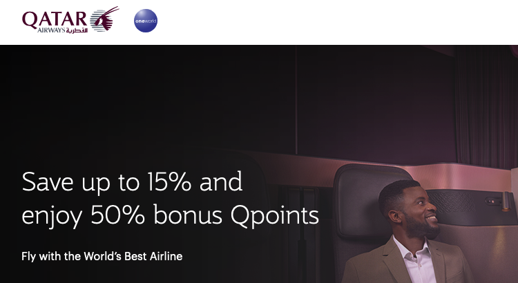 Qatar Airways 15% off 50 bonus Qpoints